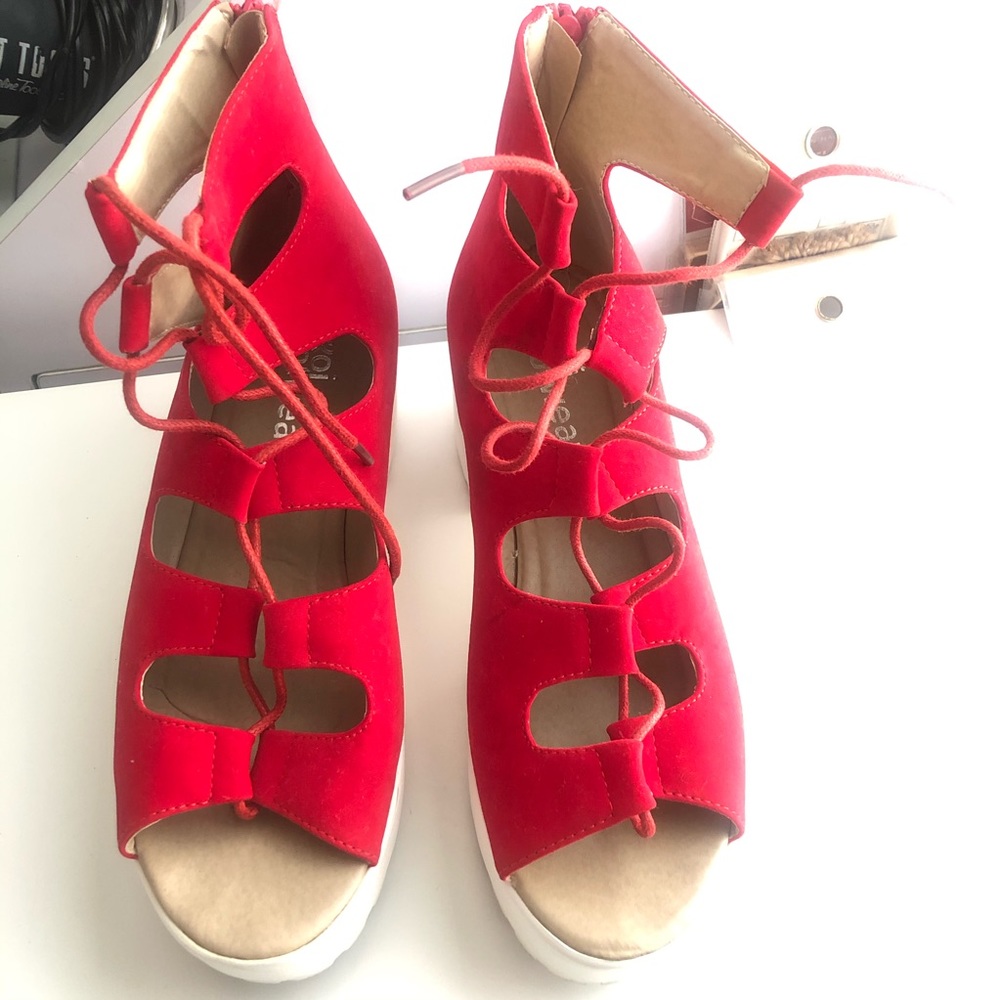 Open Toe Lace Up Heeled Sandals